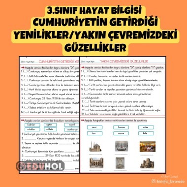 3.SINIF HAYAT BİLGİSİ  CUMHURİYETİN GETİRDİĞİ YENİLİKLER/YAKIN ÇEVREMİZDEKİ GÜZELLİKLER