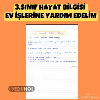 3.SINIF HAYAT BİLGİSİ  EV İŞLERİNE YARDIM EDELİM DEFTER NOTU
