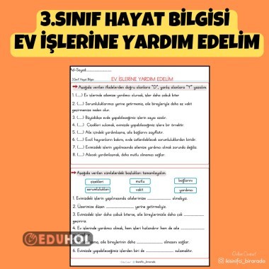 3.SINIF HAYAT BİLGİSİ  EV İŞLERİNE YARDIM EDELİM ETKİNLİĞİ