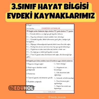 3.SINIF HAYAT BİLGİSİ EVİMİZDEKİ KAYNAKLAR ETKİNLİK