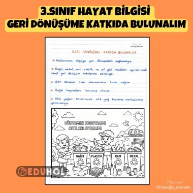 3.SINIF HAYAT BİLGİSİ  GERİ DÖNÜŞÜME KATKIDA BULUNALIM DEFTER NOTU