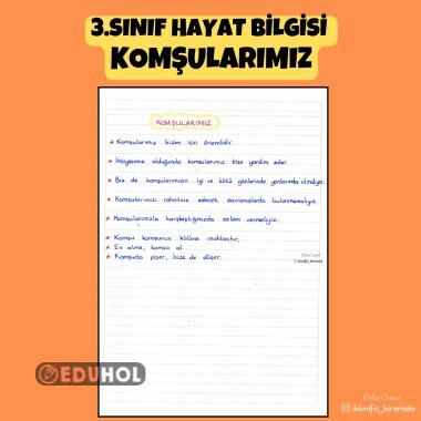 3.SINIF HAYAT BİLGİSİ  KOMŞULARIMIZ DEFTER NOTU