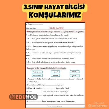3.SINIF HAYAT BİLGİSİ  KOMŞULARIMIZ ETKİNLİĞİ