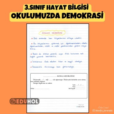 3.SINIF HAYAT BİLGİSİ OKULDA DEMOKRASİ DEFTER NOTU