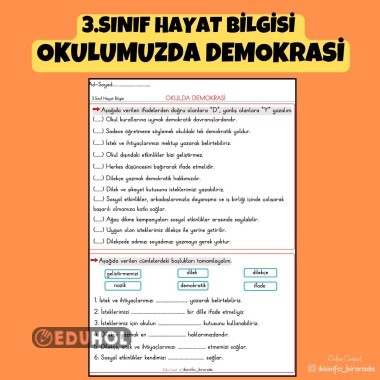 3.SINIF HAYAT BİLGİSİ OKULDA DEMOKRASİ ETKİNLİKLERİ