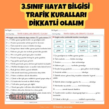 3.SINIF HAYAT BİLGİSİ  TRAFİK KURALLARI DİKKATLİ OLALIM ETKİNLİKLERİ
