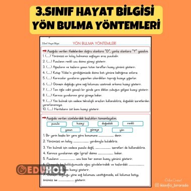 3.SINIF HAYAT BİLGİSİ  YÖN BULMA YÖNTEMLERİ ETKİNLİKLERİ