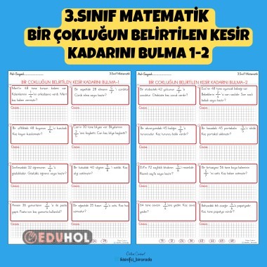 3.SINIF MATEMATİK  BİR ÇOKLUĞUN BELİRTİLEN KESİR KADARINI BULMA 1-2