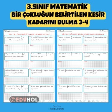 3.SINIF MATEMATİK  BİR ÇOKLUĞUN BELİRTİLEN KESİR KADARINI BULMA 3-4