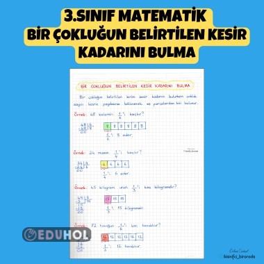 3.SINIF MATEMATİK  BİR ÇOKLUĞUN BELİRTİLEN KESİR KADARINI BULMA