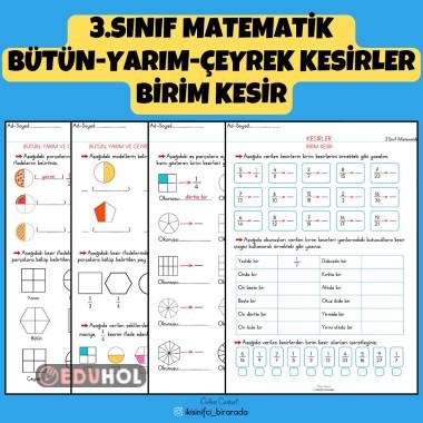 3.SINIF MATEMATİK BÜTÜN-YARIM-ÇEYREK KESİRLER BİRİM KESİR ETKİNLİKLERİ