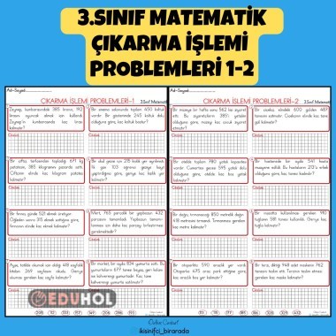 3.SINIF MATEMATİK ÇIKARMA İŞLEMİ PROBLEMLERİ 1-2