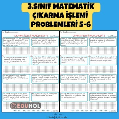 3.SINIF MATEMATİK ÇIKARMA İŞLEMİ PROBLEMLERİ 5-6
