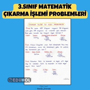 3.SINIF MATEMATİK ÇIKARMA İŞLEMİ PROBLEMLERİ DEFTER NOTU
