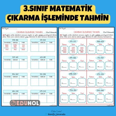 3.SINIF MATEMATİK ÇIKARMA İŞLEMİNDE TAHMİN ETKİNLİKLERİ