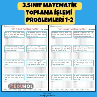 3.SINIF MATEMATİK TOPLAMA İŞLEMİ PROBLEMLERİ 1-2