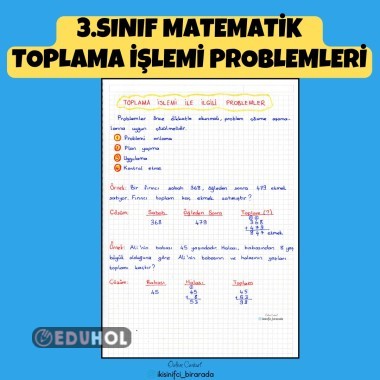 3.SINIF MATEMATİK TOPLAMA İŞLEMİ PROBLEMLERİ DEFTER NOTU