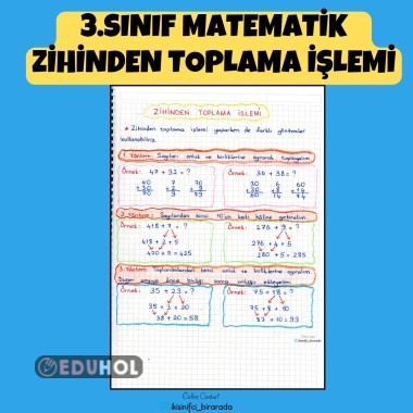 3.SINIF MATEMATİK ZİHİNDEN TOPLAMA İŞLEMİ DEFTER NOTU