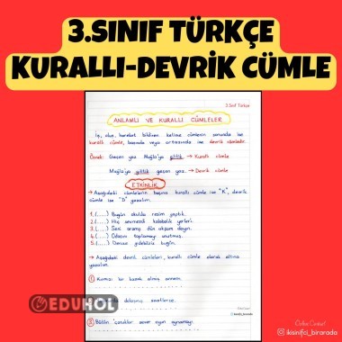 3.SINIF TÜRKÇE KURALLI - DEVRİK CÜMLE DEFTER NOTU