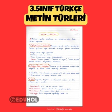 3.SINIF TÜRKÇE METİN TÜRLERİ DEFTER NOTU