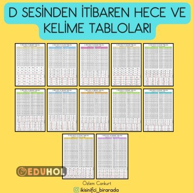 D SESİNDEN İTİBAREN HECE VE KELİME TABLOLARI