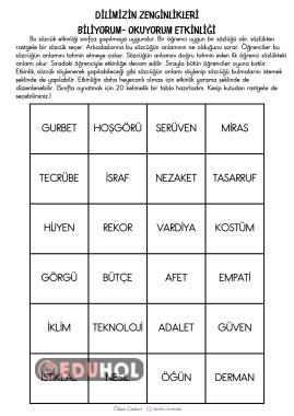 DİLİMİZİN ZENGİNLİKLERİ BİLİYORUM- OKUYORUM ETKİNLİĞİ