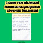 3.SINIF FEN BİLİMLERİ MADDELERLE ÇALIŞIRKEN GÜVENLİK ÖNLEMLERİ DEFTER NOTU