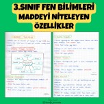 3.SINIF FEN BİLİMLERİ MADDEYİ NİTELEYEN ÖZELLİKLER DEFTER NOTU