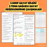 3.SINIF HAYAT BİLGİSİ 3.TEMA SAĞLIKLI HAYAT  DEĞERLENDİRME ÇALIŞMALARI