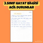 3.SINIF HAYAT BİLGİSİ  ACİL DURUMLAR DEFTER NOTU