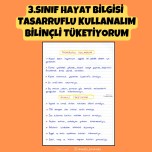 3.SINIF HAYAT BİLGİSİ  TASARRUFLU KULLANALIM VE BİLİNÇLİ TÜKETİYORUM DEFTER NOTU