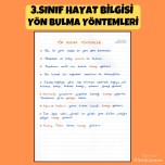 3.SINIF HAYAT BİLGİSİ  YÖN BULMA YÖNTEMLERİ DEFTER NOTU