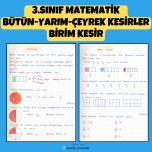 3.SINIF MATEMATİK BÜTÜN-YARIM-ÇEYREK KESİRLER BİRİM KESİR DEFTER NOTU