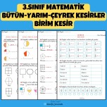 3.SINIF MATEMATİK BÜTÜN-YARIM-ÇEYREK KESİRLER BİRİM KESİR ETKİNLİKLERİ