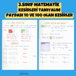 3.SINIF MatEmatik  KESİRLERİ TANIYALIM PAYDASI 10 VE 100 OLAN KESİRLER DEFTER NOTU