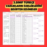 3.SINIF TÜRKÇE VARLIKLARIN ÖZELLİKLERİNİ BELİRTEN KELİMELER ETKİNLİKLERİ