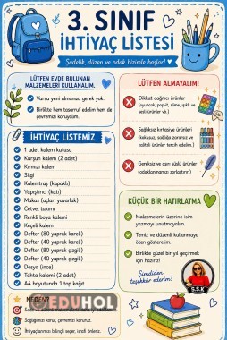 3.sınıf ihtiyaç listesi