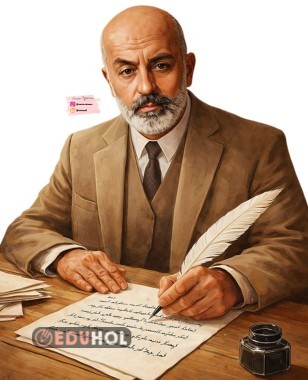 15 a4 kağıdından Mehmet Akif Ersoy'un masa başı portresi