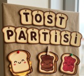 ''T'' sesi için tost partisi etkinliği flama yazısı.