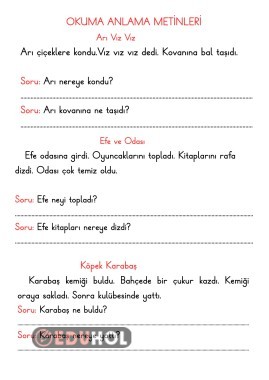 1.SINIF OKUMA ANLAMA METİNLERİ