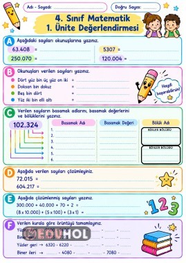 MATEMATİK 1.ÜNİTE DEĞERLENDİRMESİ 1.KISIM
