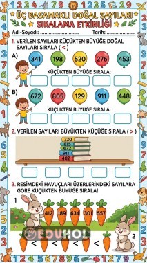 3 basamaklı sayılarda sıralama