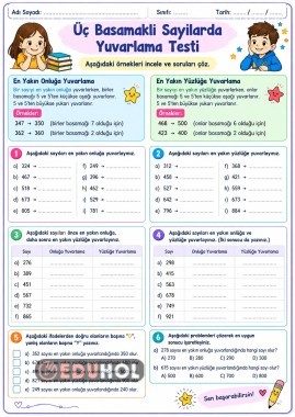 Üç basamaklı sayılarda onluk  ve yüzlüğe yuvarlama