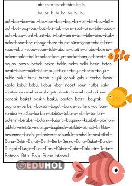 B SESİ  İLE OLUŞAN TÜM KELİMELER