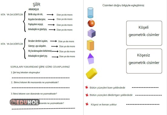 DİZE, KITA   ŞİİR YAPISI VE GEOMETRİK CİSİMLER