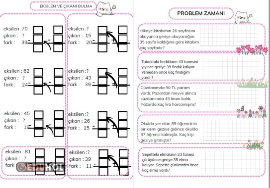 EKSİLEN VE ÇIKANI BULMA İŞLEM VE PROBLEMLERİ