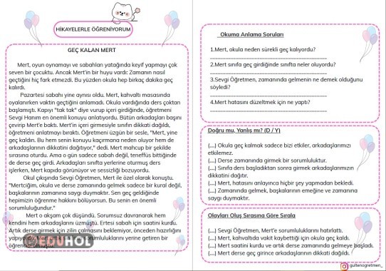 HİKAYELERLE HAYAT BİLGİSİ KONULARI