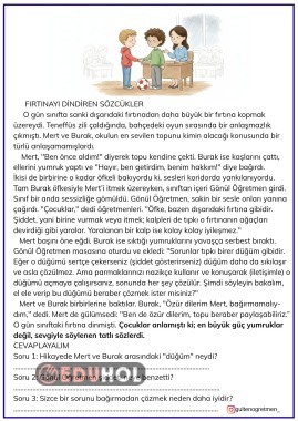 ŞİDDET KONULU OKUMA ANLAMA