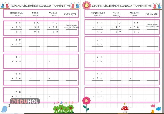 TOPLAMA VE ÇIKARMA İŞLEMİNDE TAHMİN