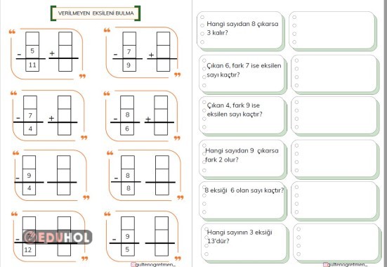 VERİLMEYEN EKSİLENİ BULMA